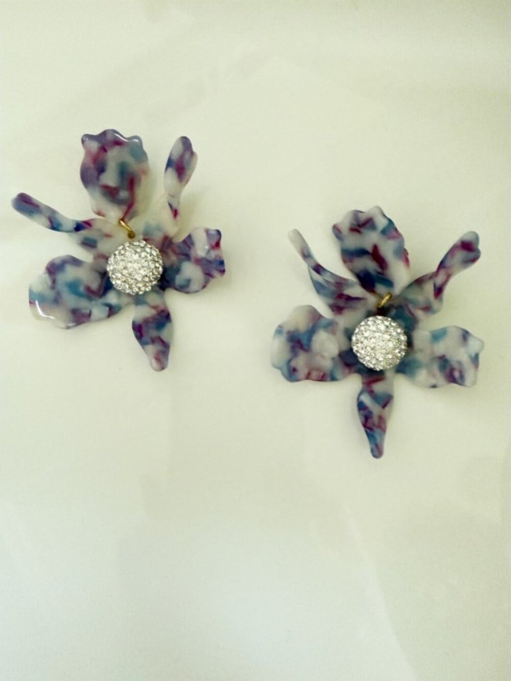 Small Paper Lily Flower Earrings in Purple Tortoise Clip-On